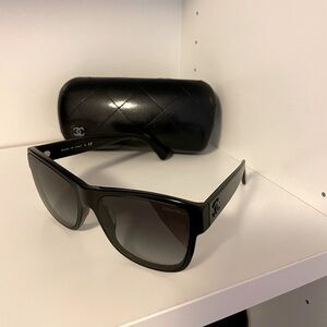 Chanel Black Frame Sunglasses with black CC logo on both side